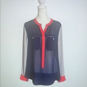 Women's Long Sleeve Sheer Top - Black and Red